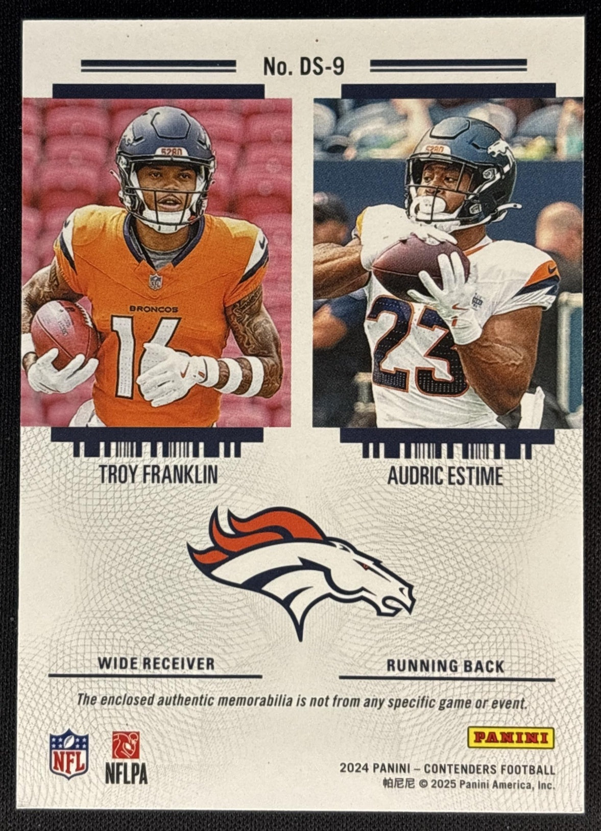 Audric Estime Troy Franklin 2024 Contenders Rookie Ticket Dual Swatches Broncos