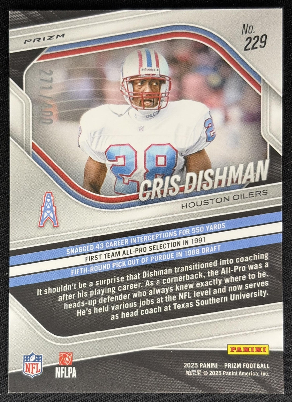 Cris Dishman 2025 Panini Prizm Pandora /400 Oilers back