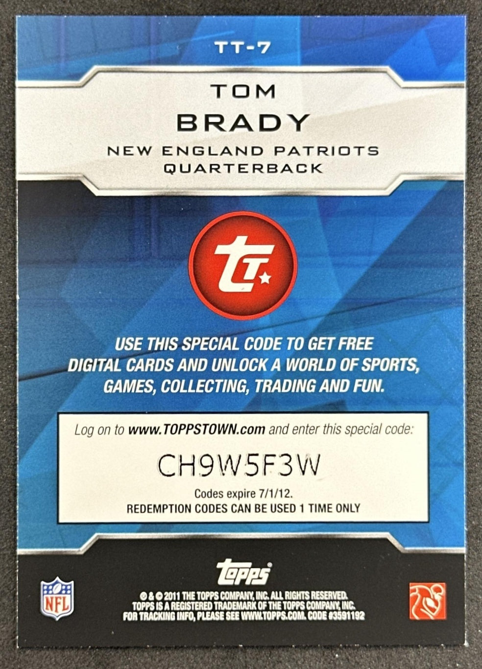 Tom Brady 2011 Topps ToppsTown Patriots Back