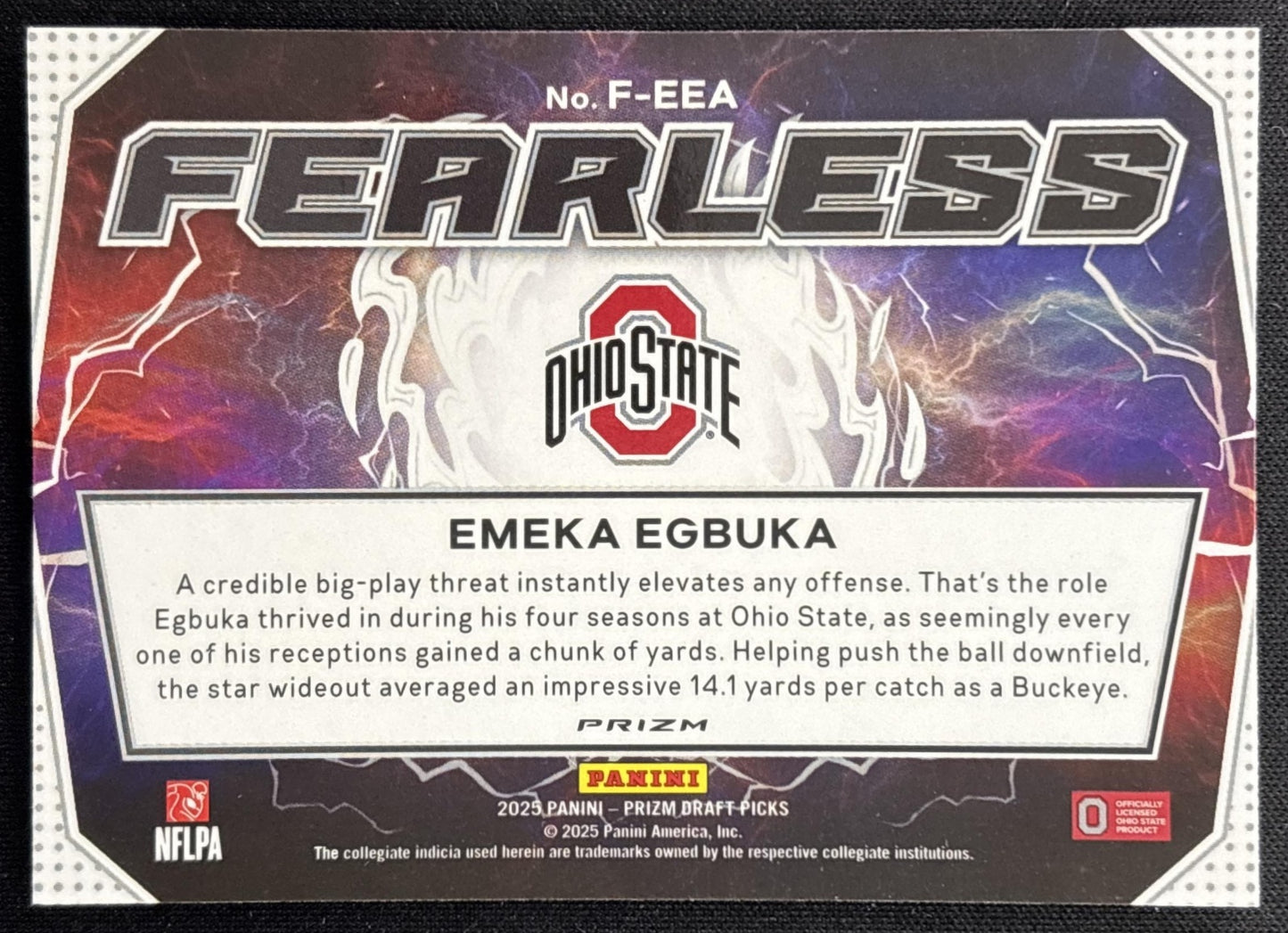 Emeka Egbuka 2025 Panini Prizm Draft Picks Fearless Red Ice Buckeyes Sports Trading Cards