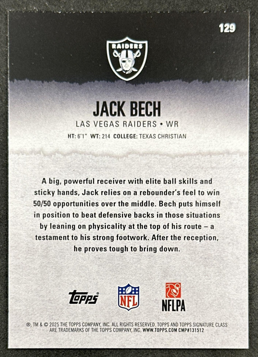 Jack Bech 2025 Topps Signature Class Rookie Yellow and Blue Raiders