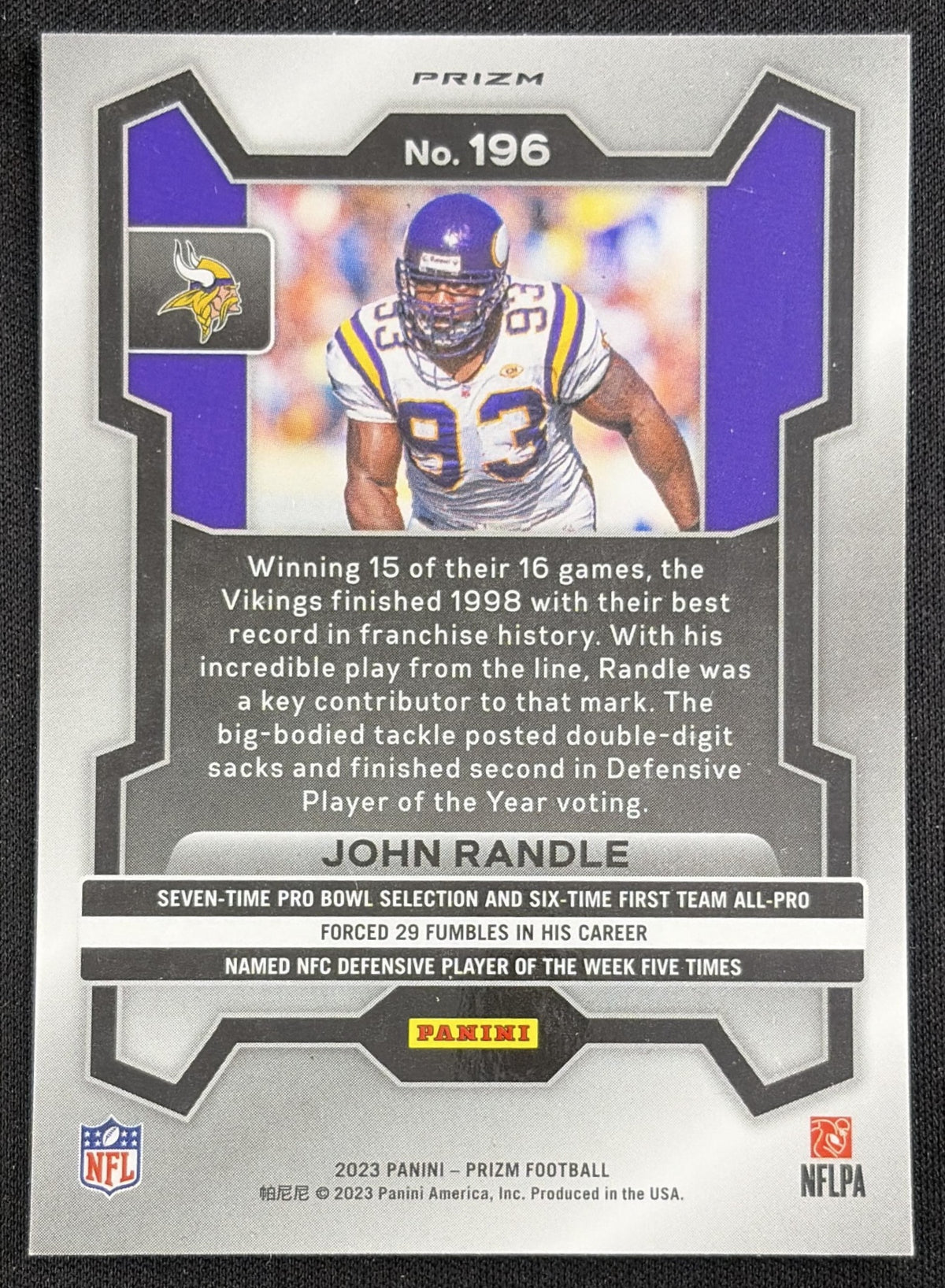John Randle 2023 Panini Prizm Orange Ice Vikings Sports Trading Card