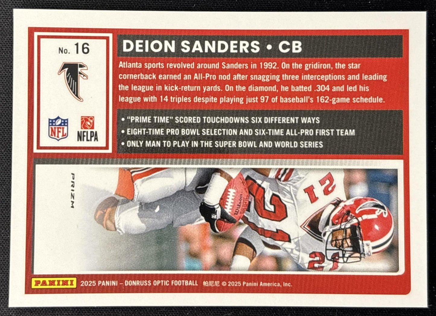 Deion Sanders 2025 Panini Donruss Optic Holo Prizm Falcons