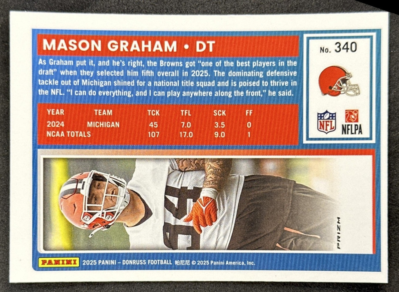 Mason Graham 2025 Panini Donruss Optic Rated Rookie Preview Pink Browns back