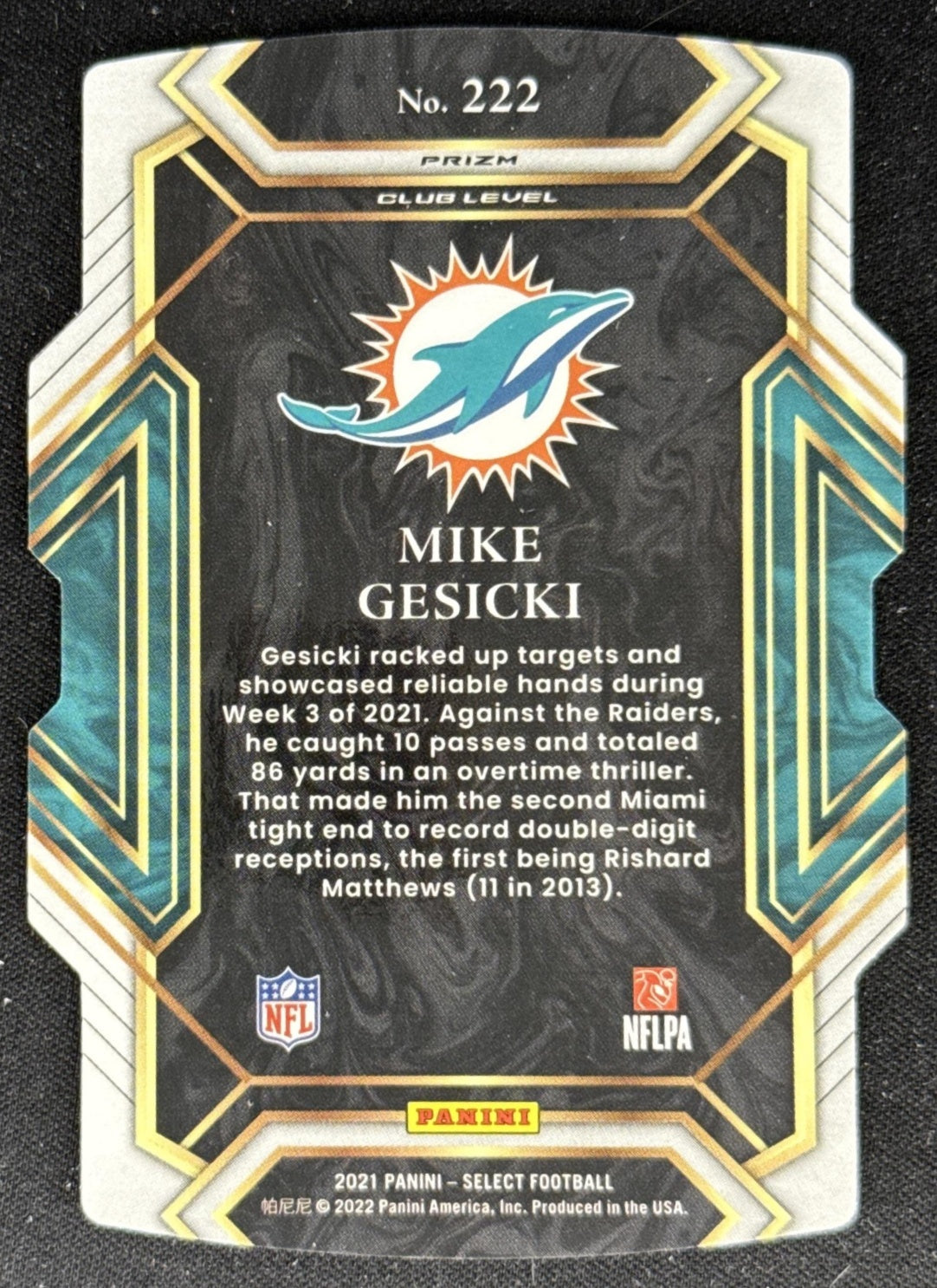 Mike Gesicki 2021 Panini Select Black and Gold Prizm Die Cut Dolphins Sports Trading Card
