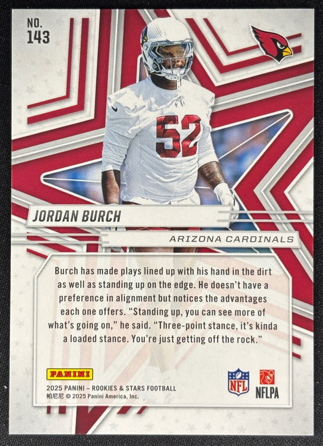 Jordan Burch 2025 Panini Rookies & Stars Preferred Cardinals