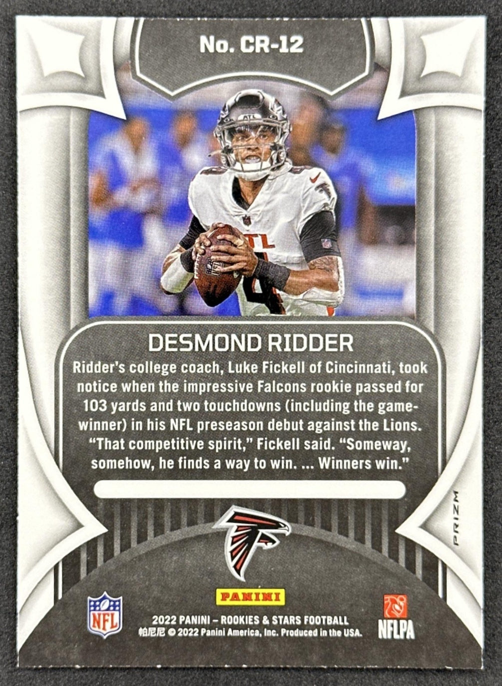 Desmond Ridder 2022 Panini Rookies & Stars Crusade Silver Falcons back