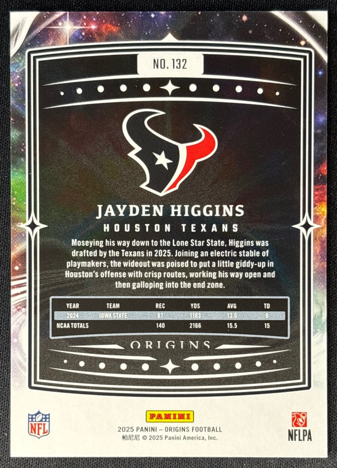 Jayden Higgins 2025 Origins Rookie Red /225 Texans back | Wayne Collection