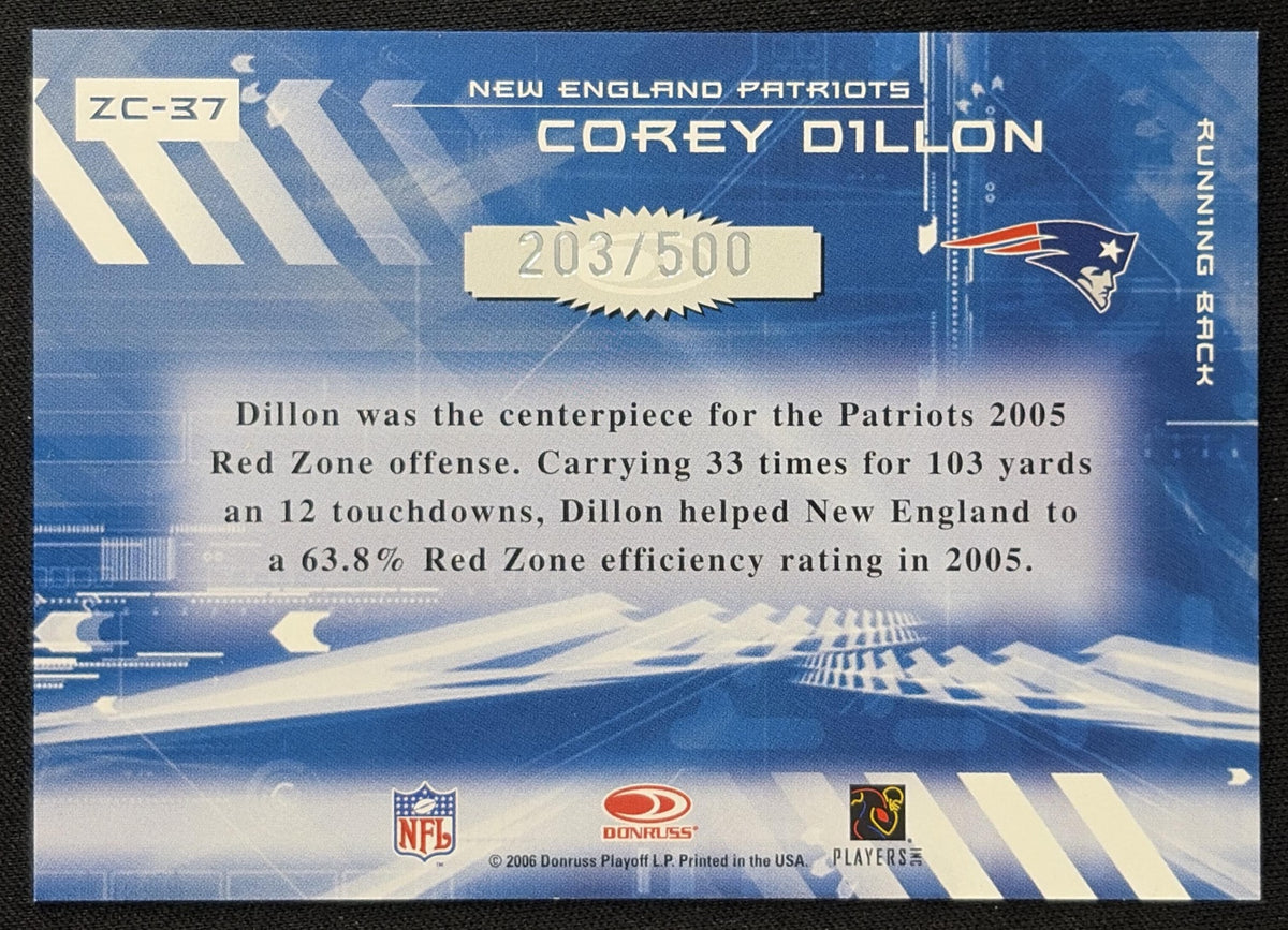 Corey Dillon 2006 Donruss Elite Zoning Commission Black /500 Patriots
