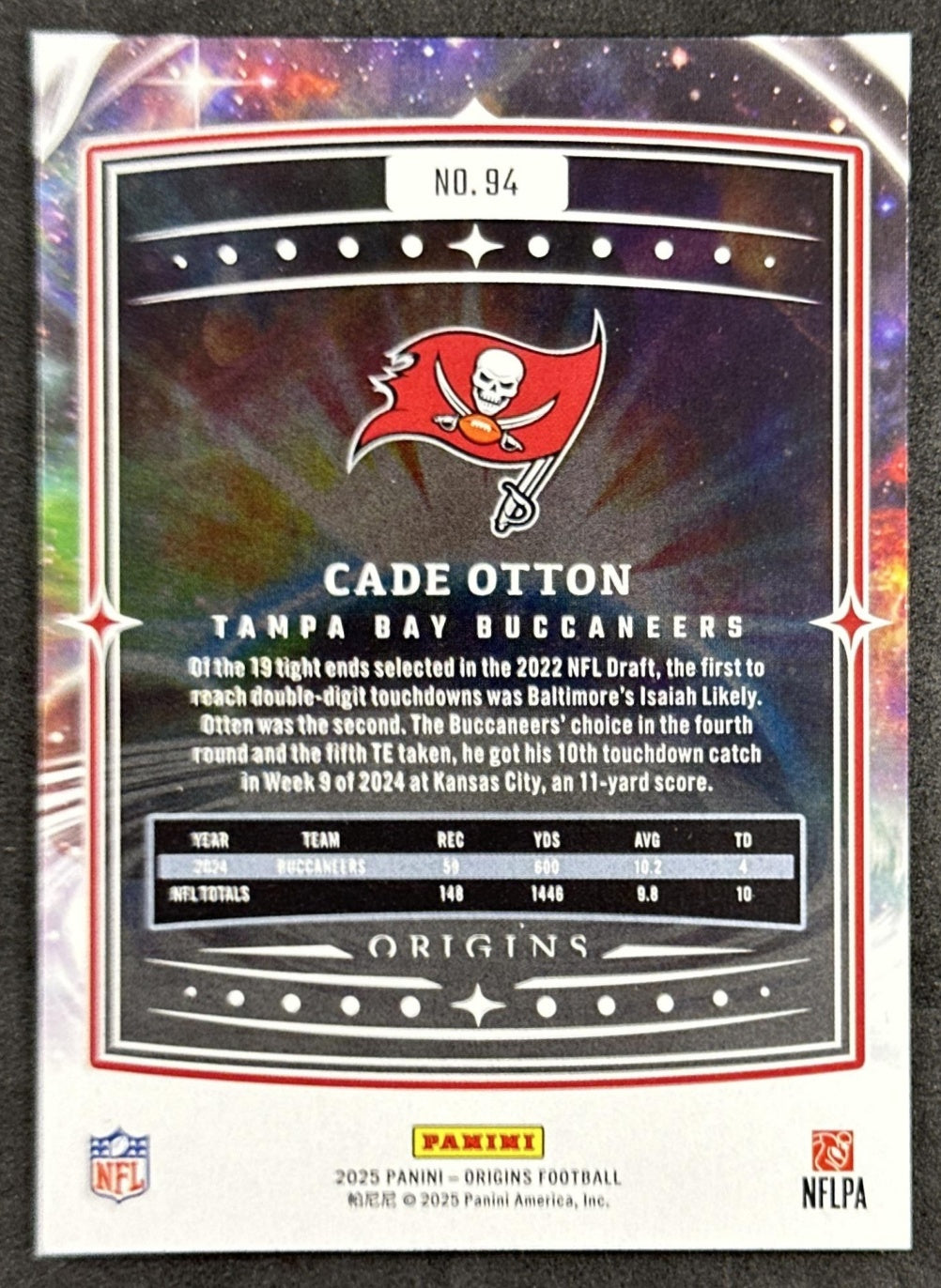 Cade Otton 2025 Panini Origins Buccaneers back sports trading card
