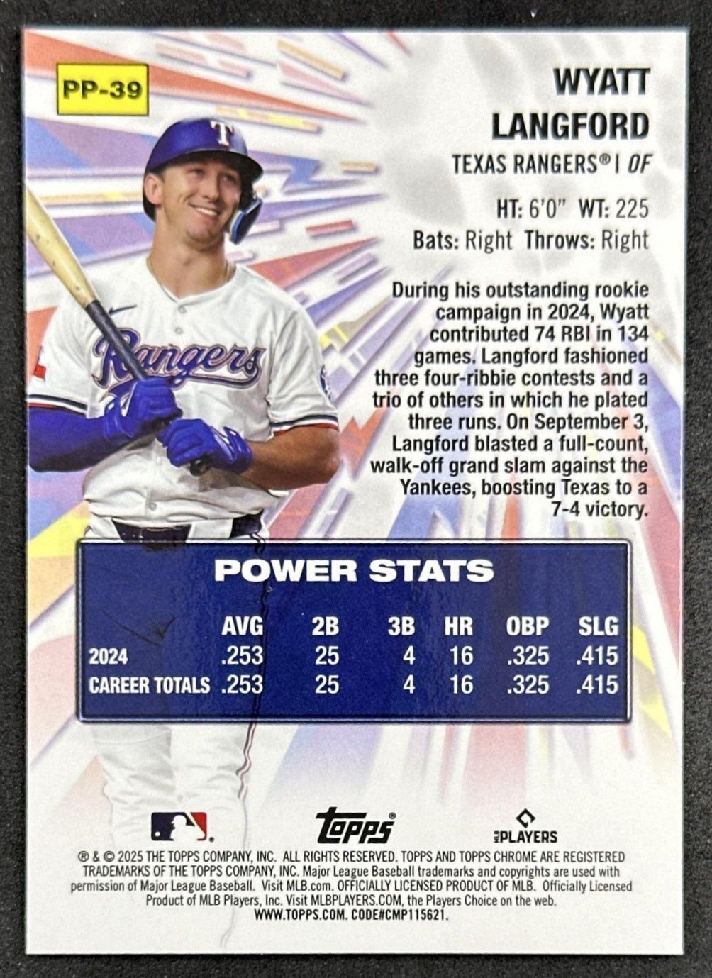 Wyatt Langford 2025 Topps Chrome Update Power Players Rangers Sports Trading Cards