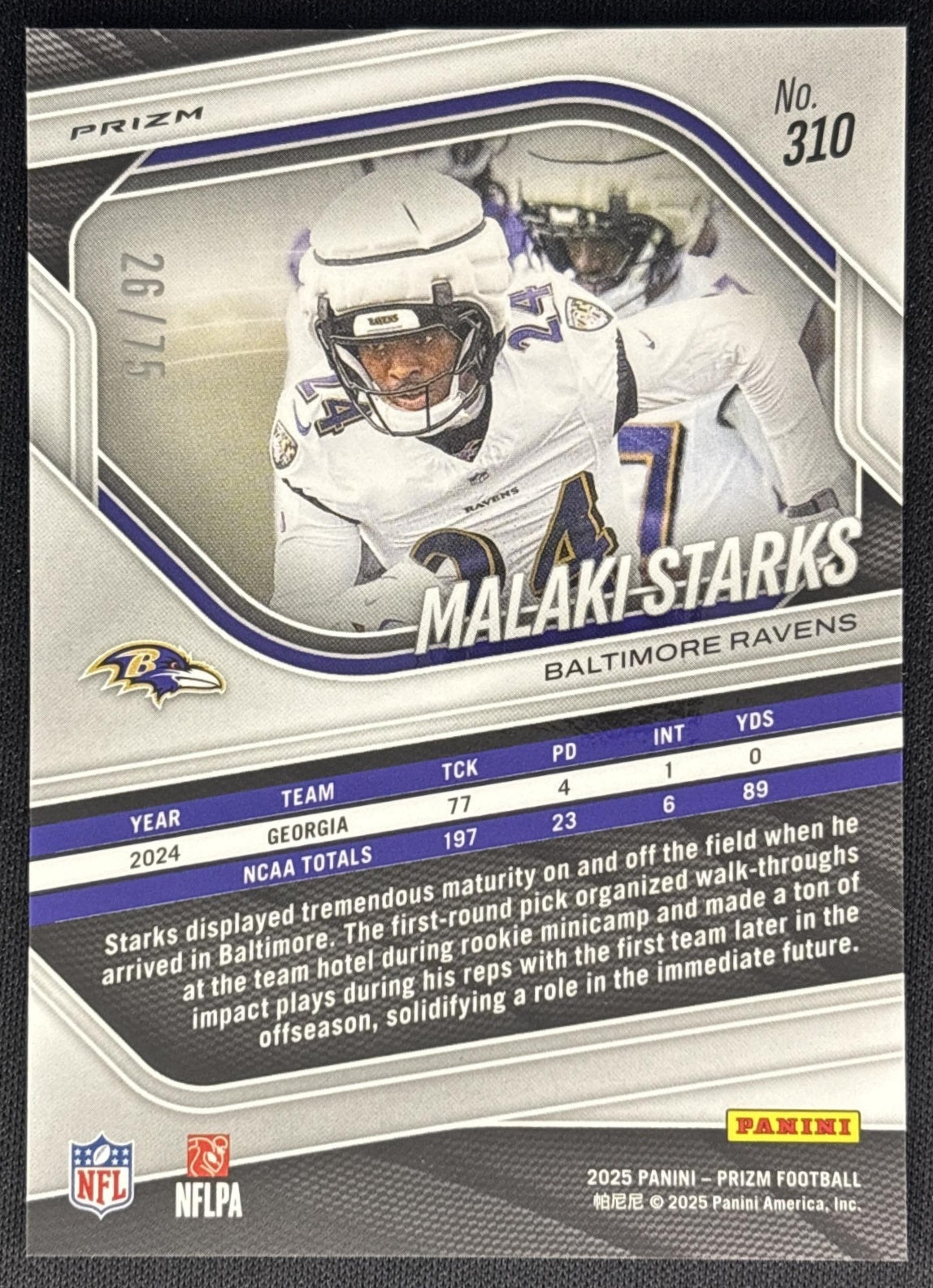 Malaki Starks 2025 Panini Prizm Green Scope /75 Ravens Sports Trading Cards