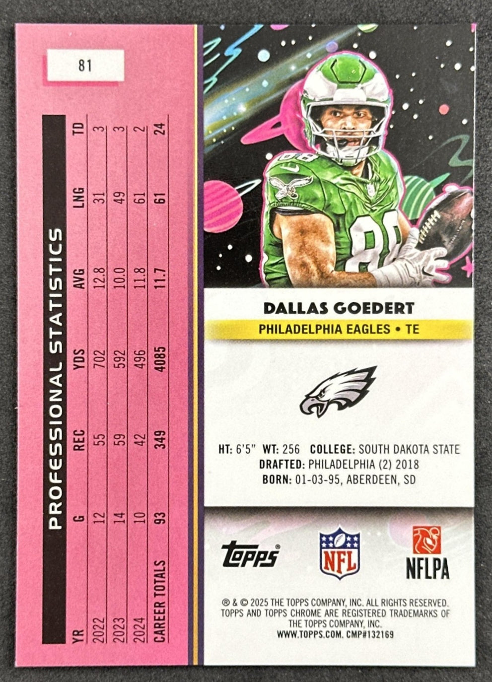 Dallas Goedert 2025 Topps Cosmic Chrome Eagles back