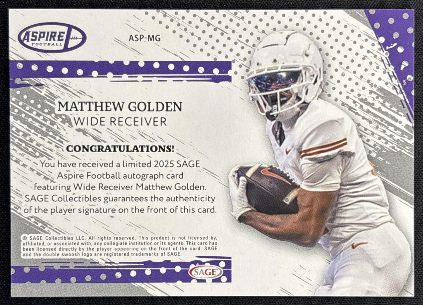 Matthew Golden 2025 Aspire Auto Packers back