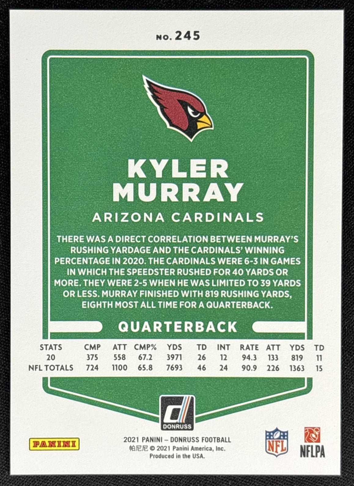 Kyler Murray 2021 Panini Donruss Press Proof Premium Cardinals