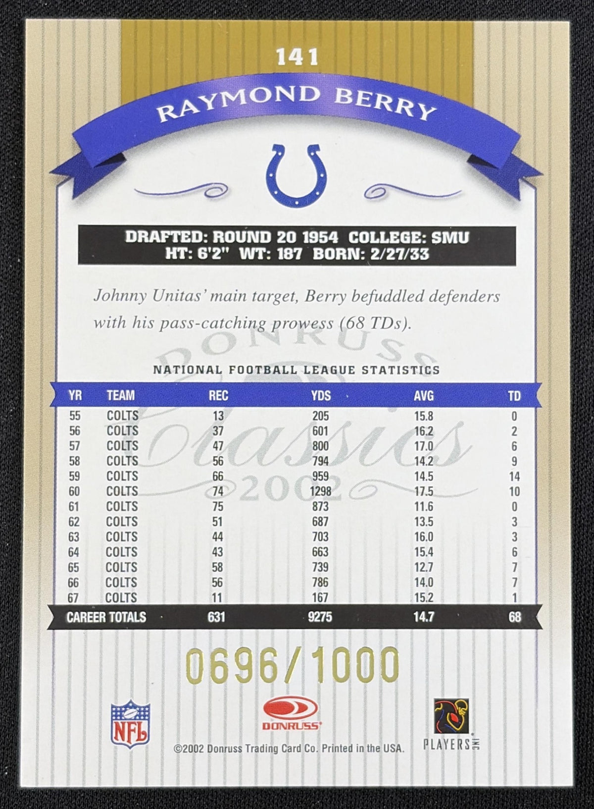Raymond Berry 2002 Donruss Classics /1000