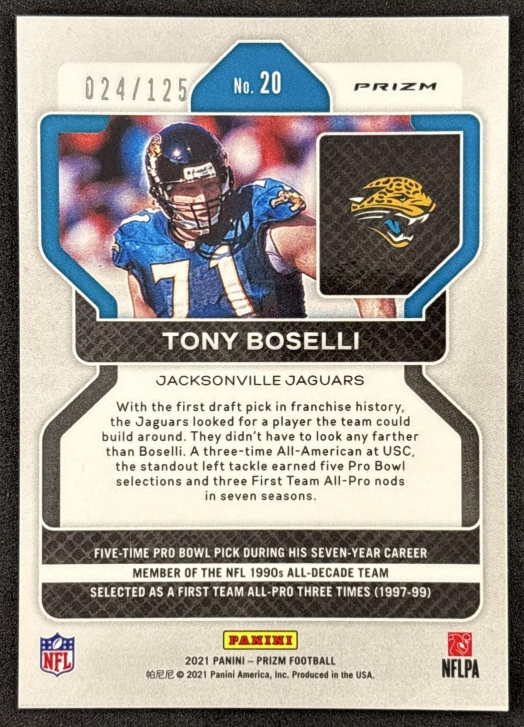 Tony Boselli 2021 Panini Prizm Purple /125 Jaguars back