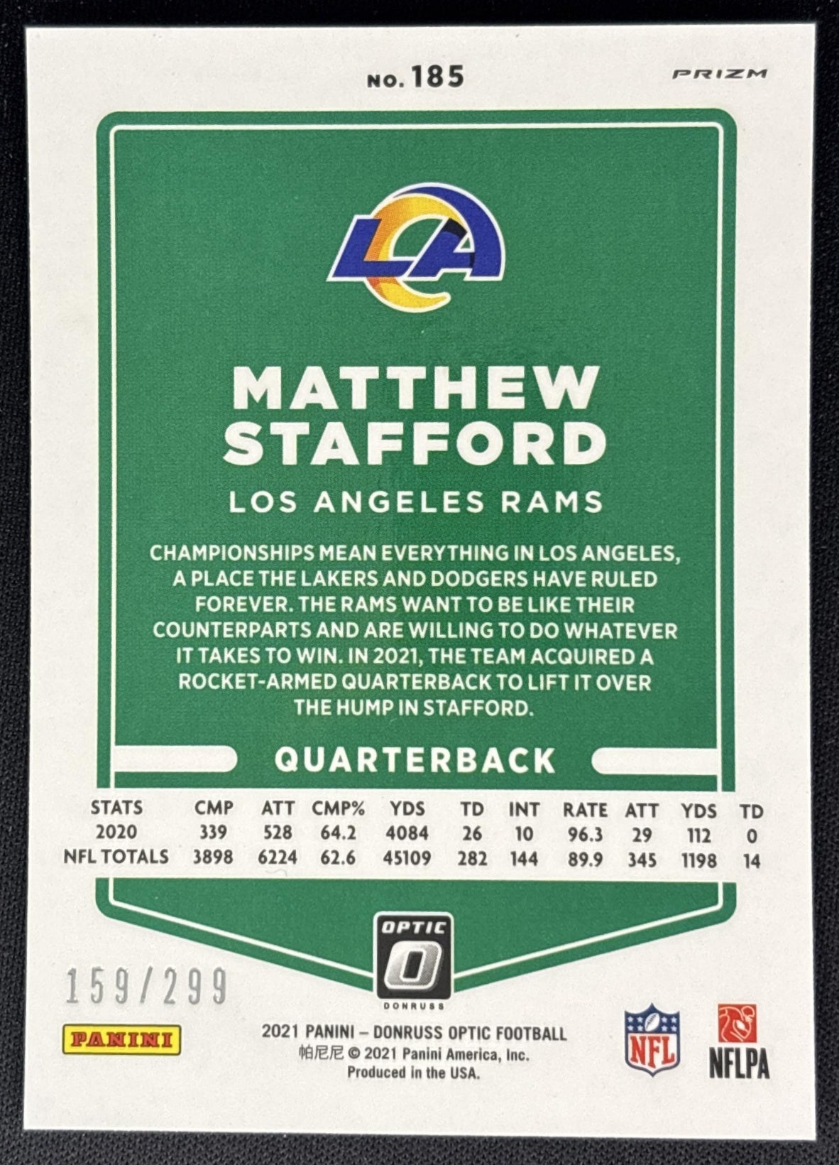 Matthew Stafford 2021 Panini Donruss Optic Wave /299 Rams