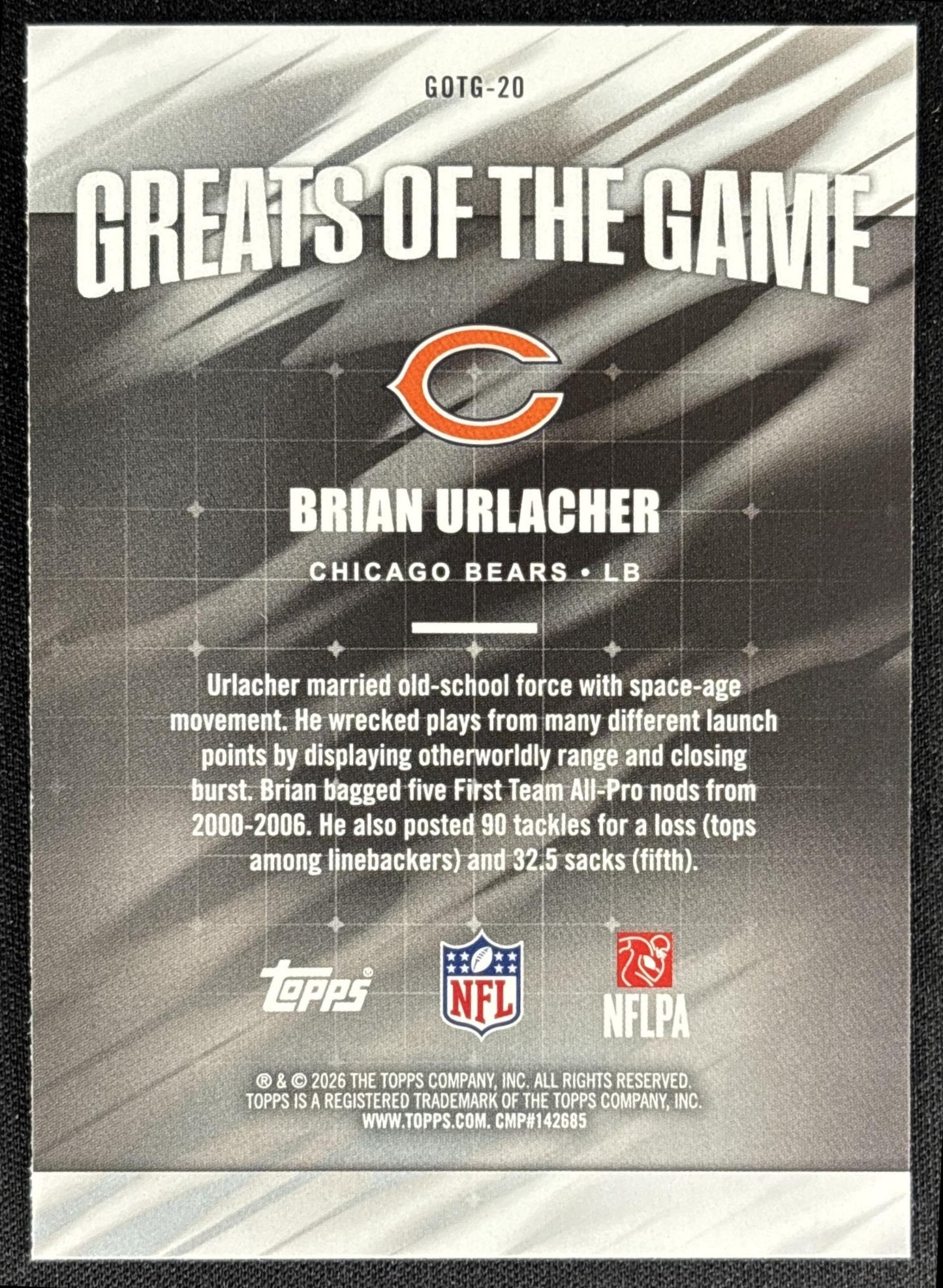 Brian Urlacher 2026 Topps Greats Of The Game Bears