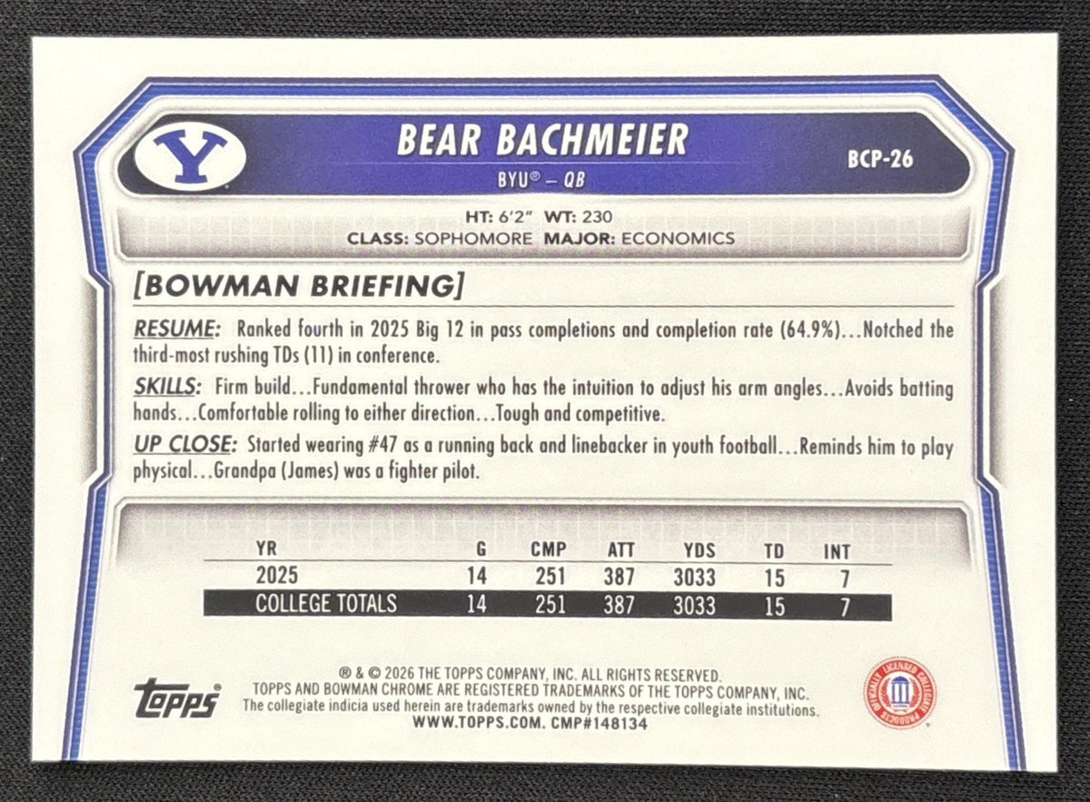 Bear Bachmeier 2026 Bowman Chrome Prospects Black Mojo Refractor /10 Cougars