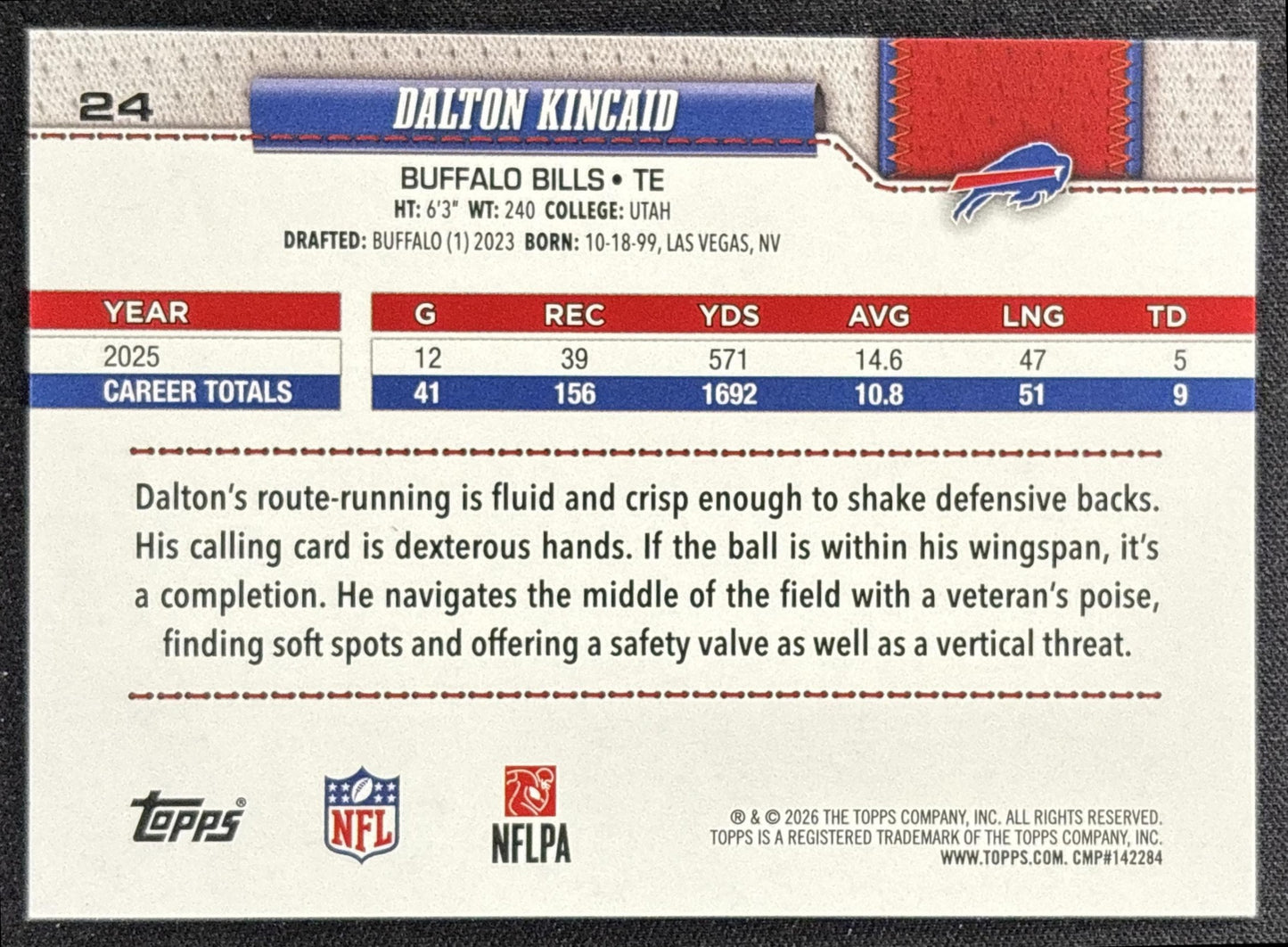 Dalton Kincaid 2026 Topps Football Leather Foil Bills