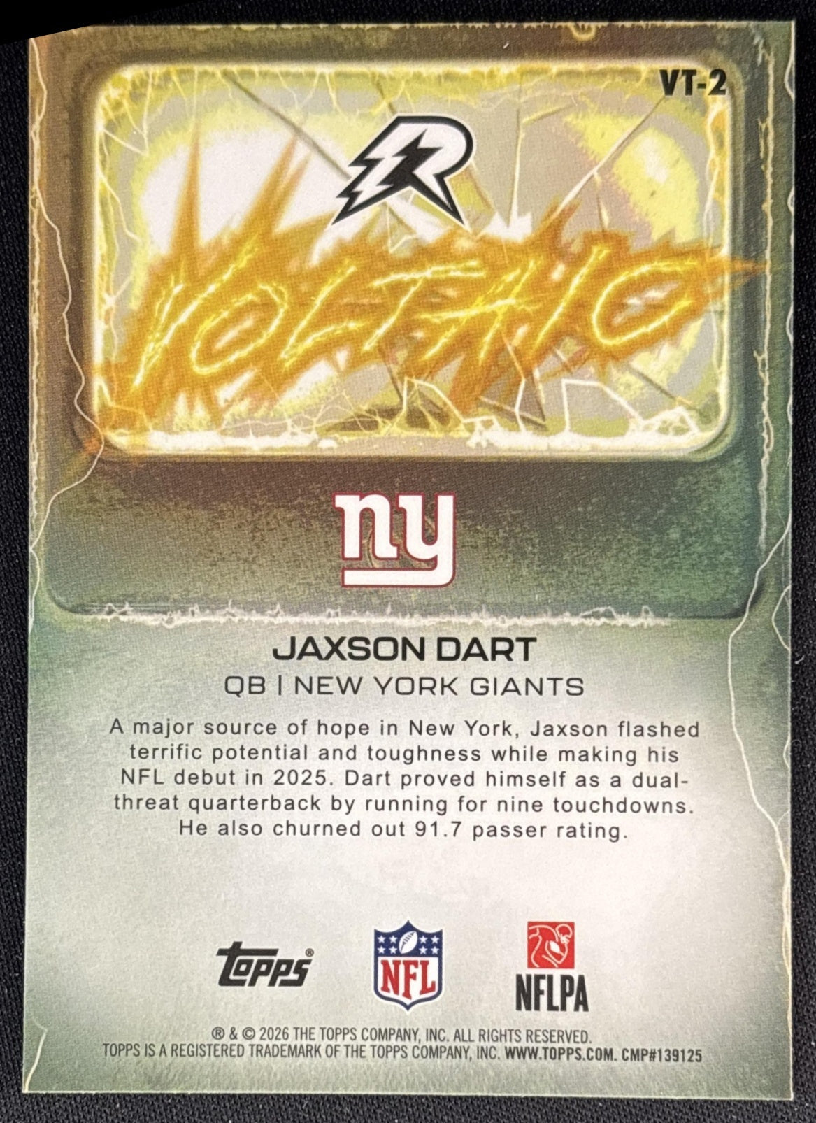 Jaxson Dart 2025 Topps Resurgence Voltaic Giants New York Giants Sports Trading Cards