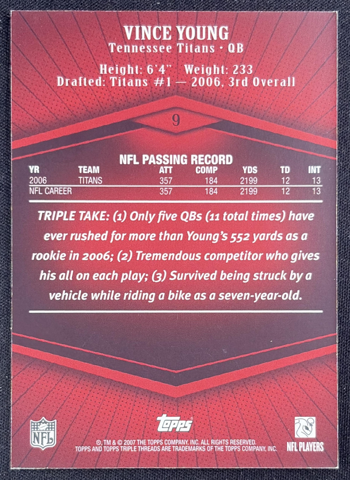 Vince Young 2007 Topps Triple Threads /1449 Titans