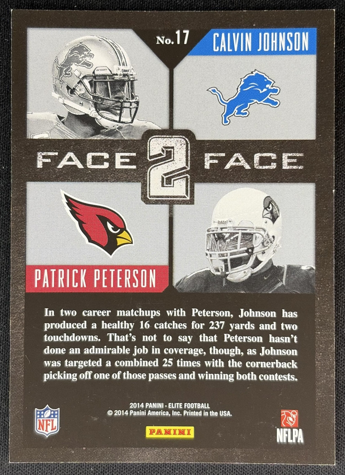 Calvin Johnson Patrick Peterson 2014 Panini Elite Face 2 Silver - Back