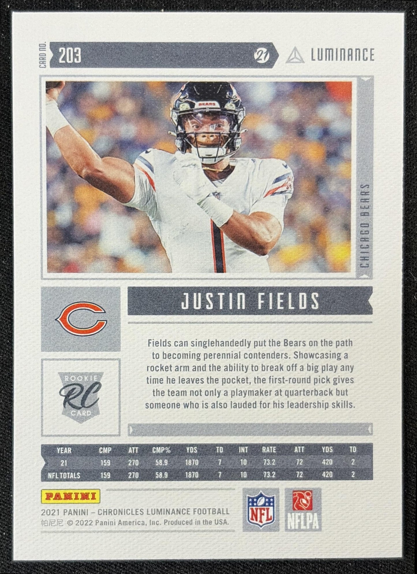 Justin Fields 2021 Panini Chronicles Luminance Update Rookies Bears