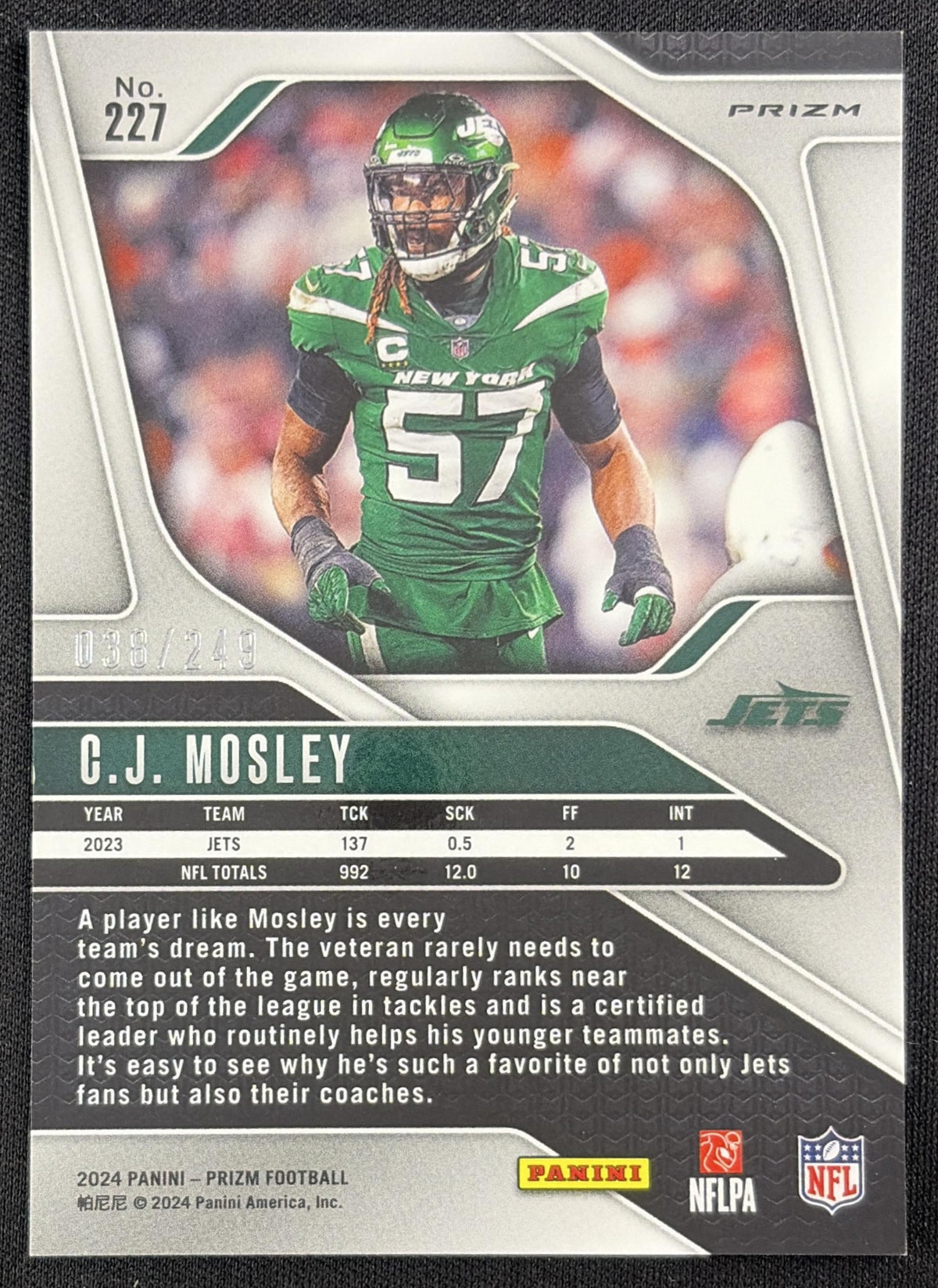 C.J. Mosley 2024 Panini Prizm Orange /249 Jets