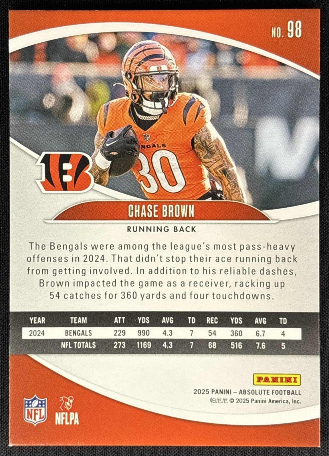 Chase Brown 2025 Panini Absolute Spectrum Orange /150 Bengals Sports Trading Cards