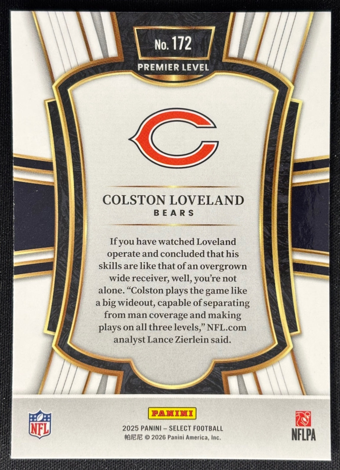 Colston Loveland 2025 Select Premier Level Bears Sports Trading Card