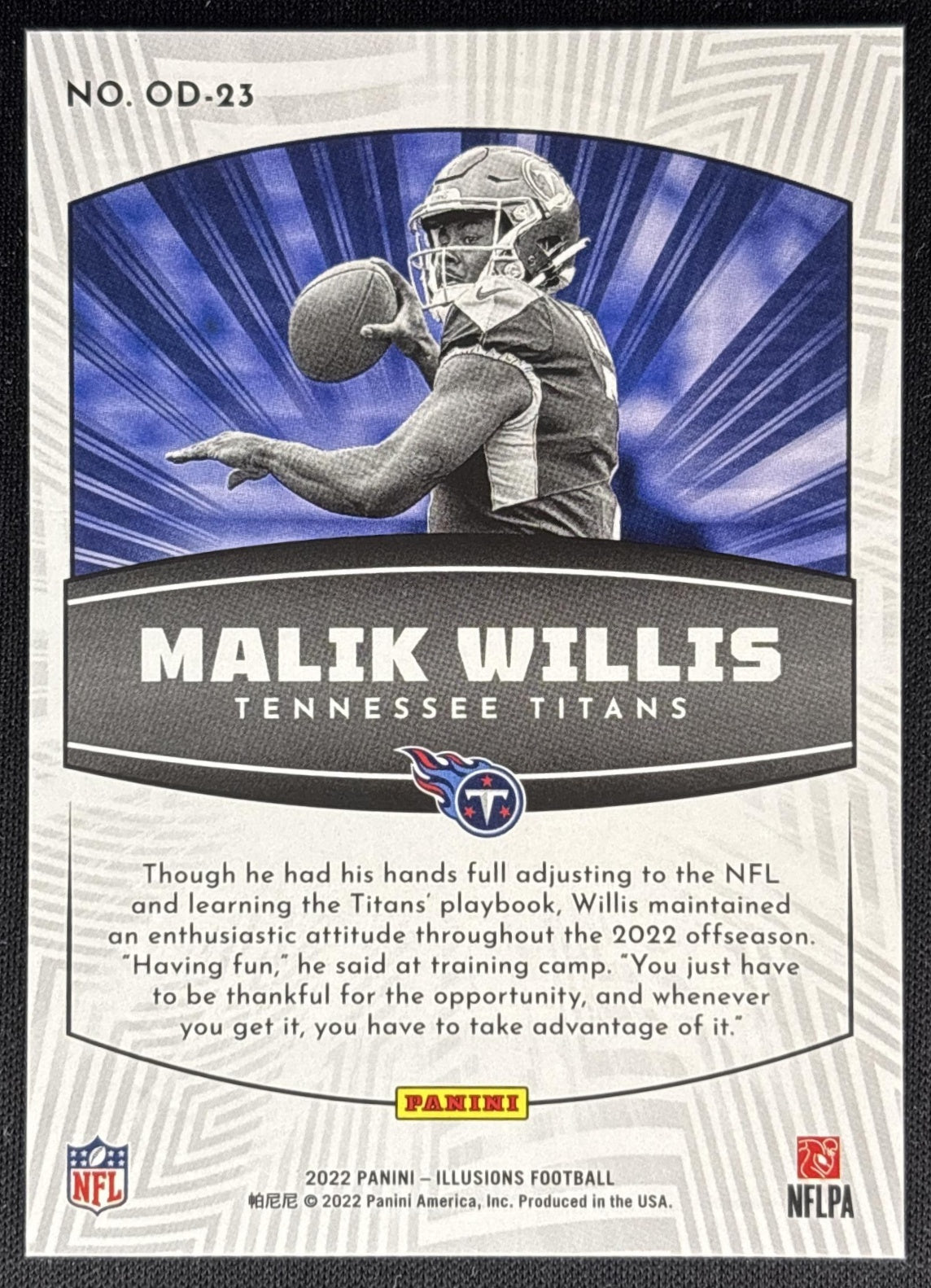 Malik Willis 2022 Panini Illusions Operation Detonation Titans Sports Trading Cards