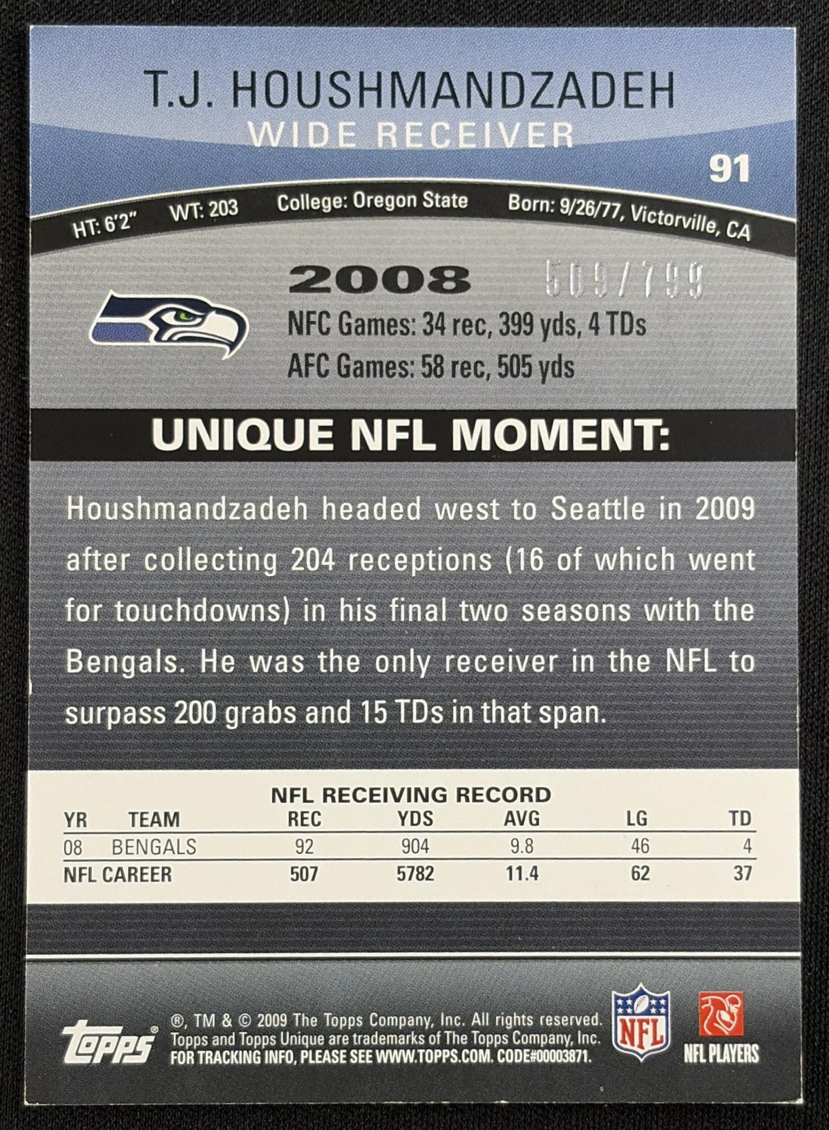 T.J. Houshmandzadeh 2009 Topps Unique Red /799 Seahawks