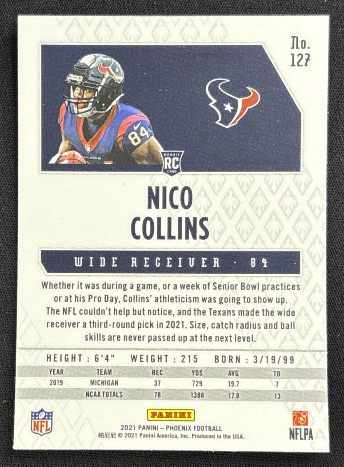 Nico Collins 2021 Panini Phoenix Fire Burst Texans