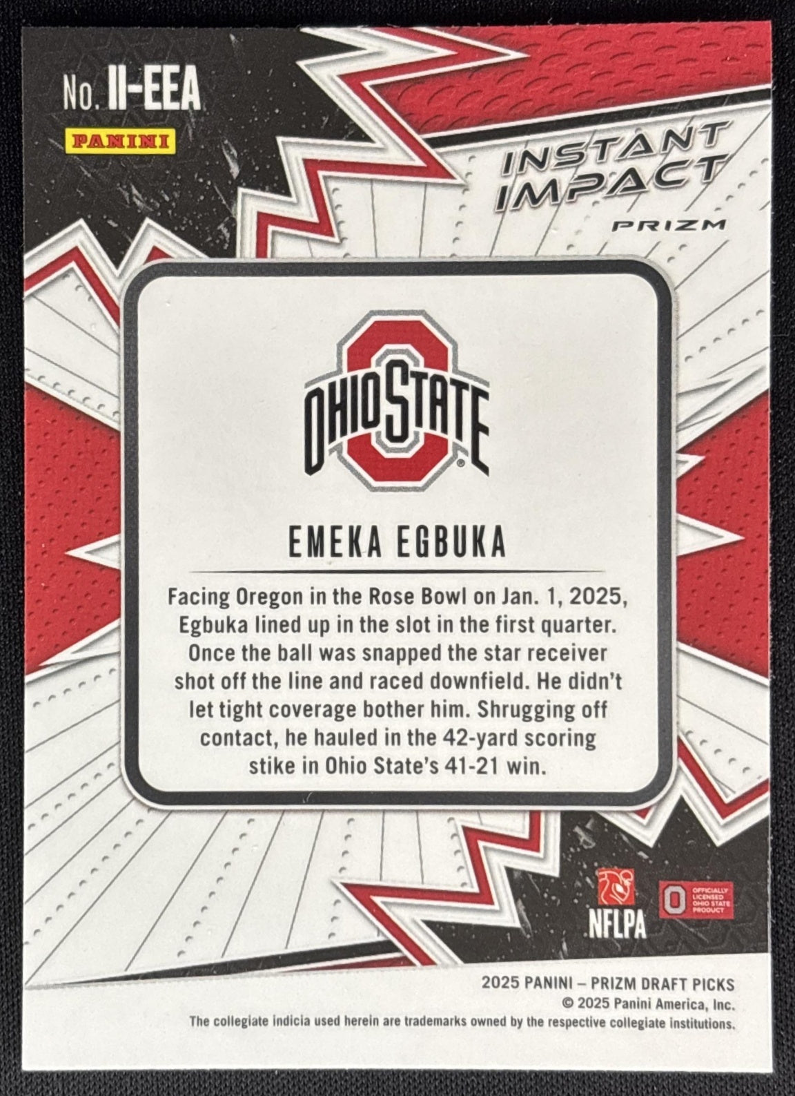 Emeka Egbuka 2025 Panini Prizm Draft Picks Instant Impact Red Ice Buckeyes Buccaneers Sports Trading Cards
