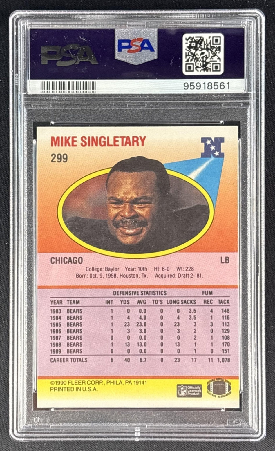 Mike Singletary 1990 Fleer PSA 10 Bears 95918561 Sports Trading Cards