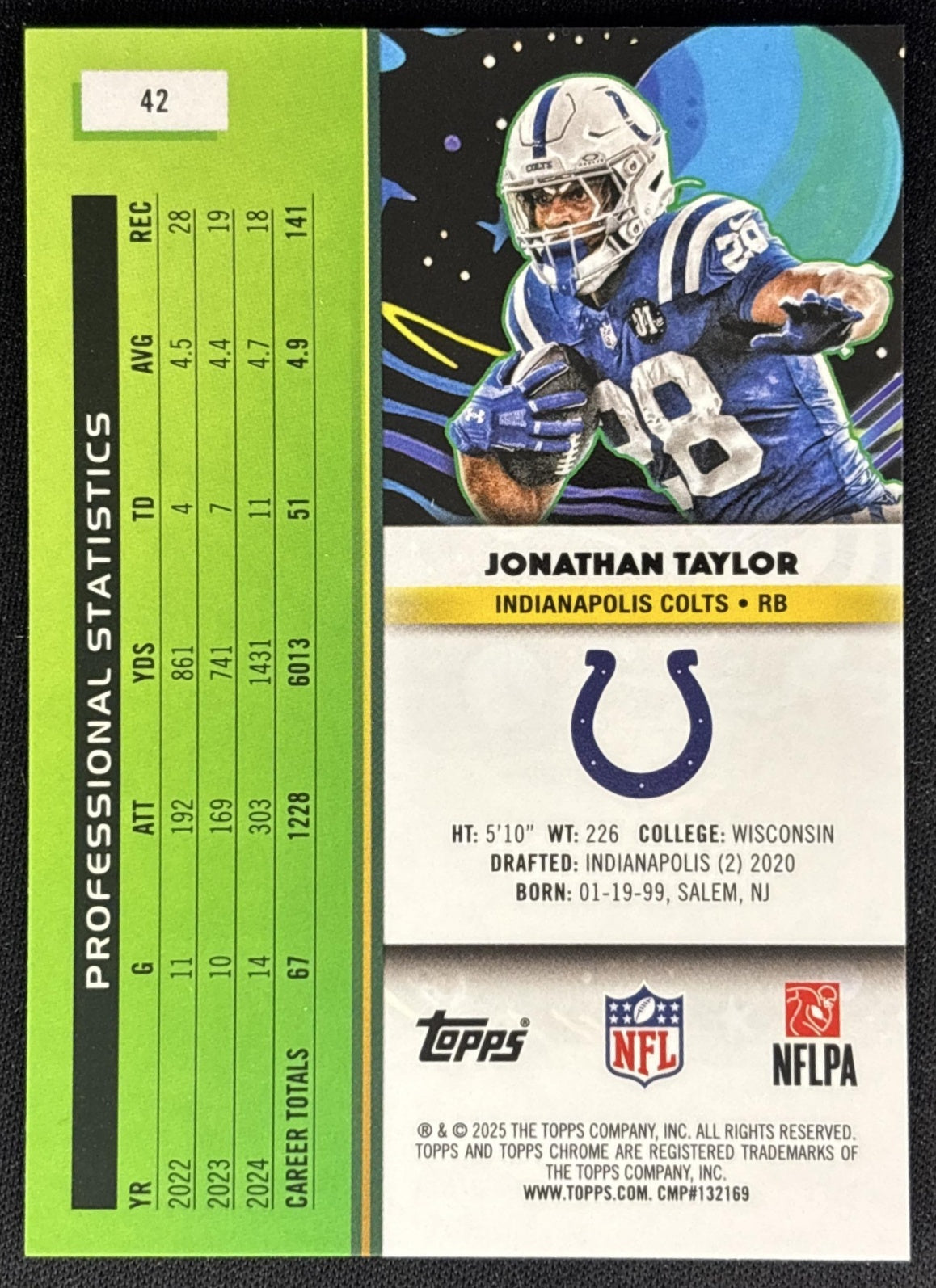 Jonathan Taylor 2025 Topps Cosmic Chrome Colts back