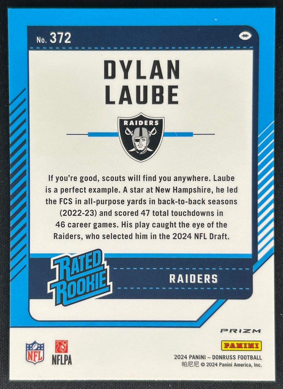 Dylan Laube 2024 Donruss Optic Rated Rookie Preview Red Pandora Raiders Sports Trading Cards