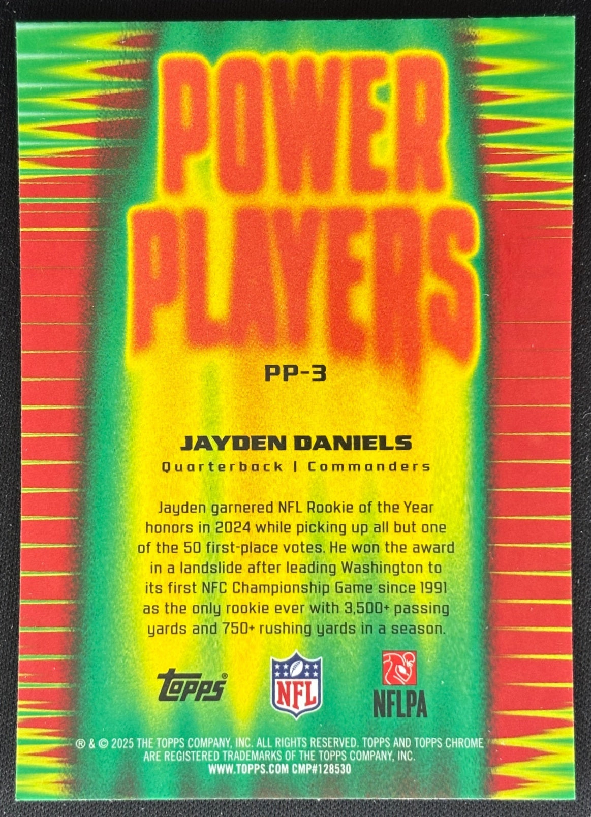 Jayden Daniels 2025 Chrome Power Players Commanders Sports Trading Cards