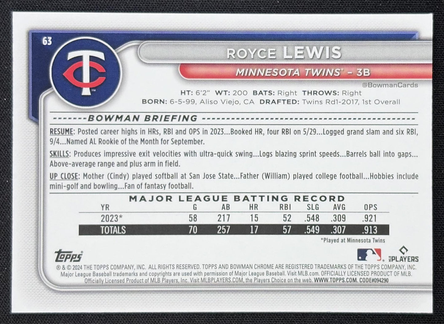 Royce Lewis 2024 Bowman Chrome Mega Box Refractor Twins