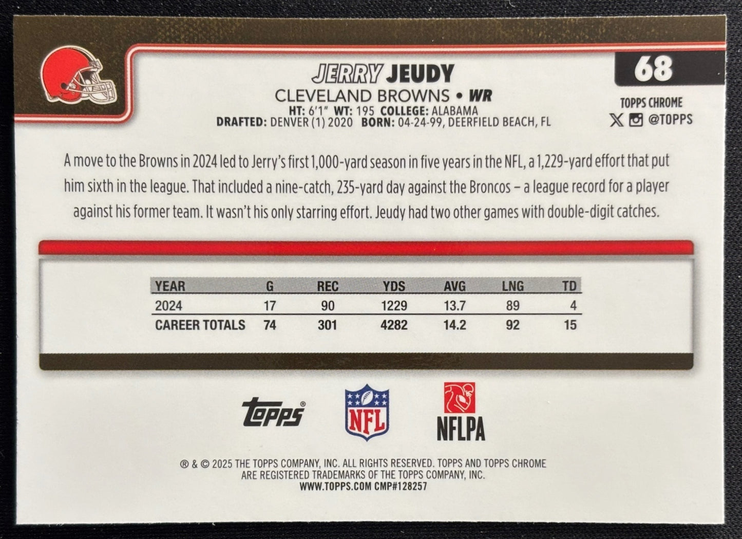 Jerry Jeudy 2025 Topps Chrome Browns Sports Trading Cards