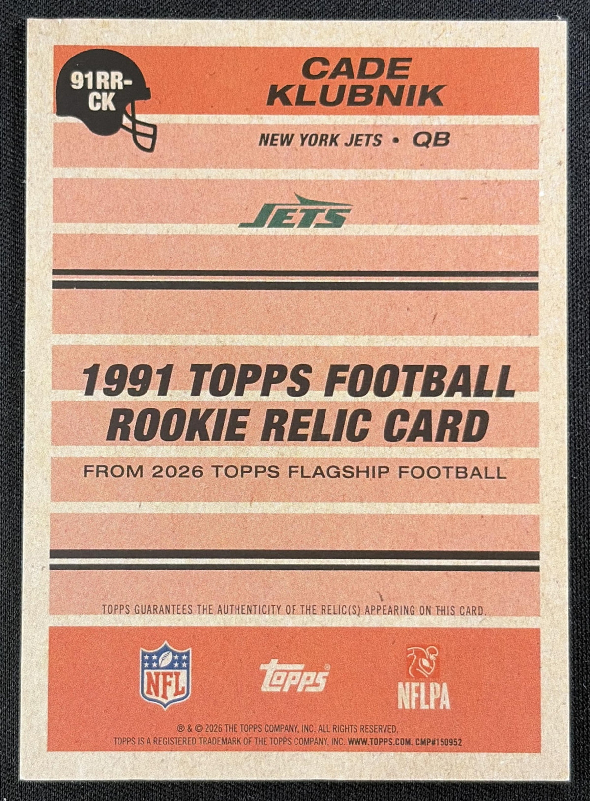 Cade Klubnik 2026 Topps 1991 Rookie Relic Jets