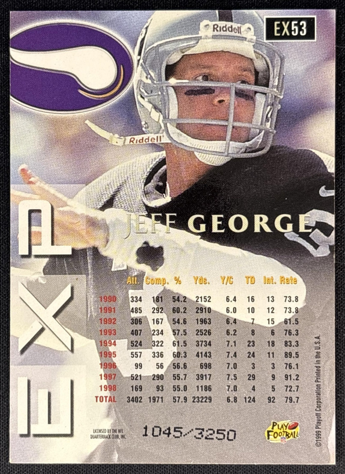 Jeff George 1999 Playoff Prestige EXP Reflections Silver /3250 Vikings back