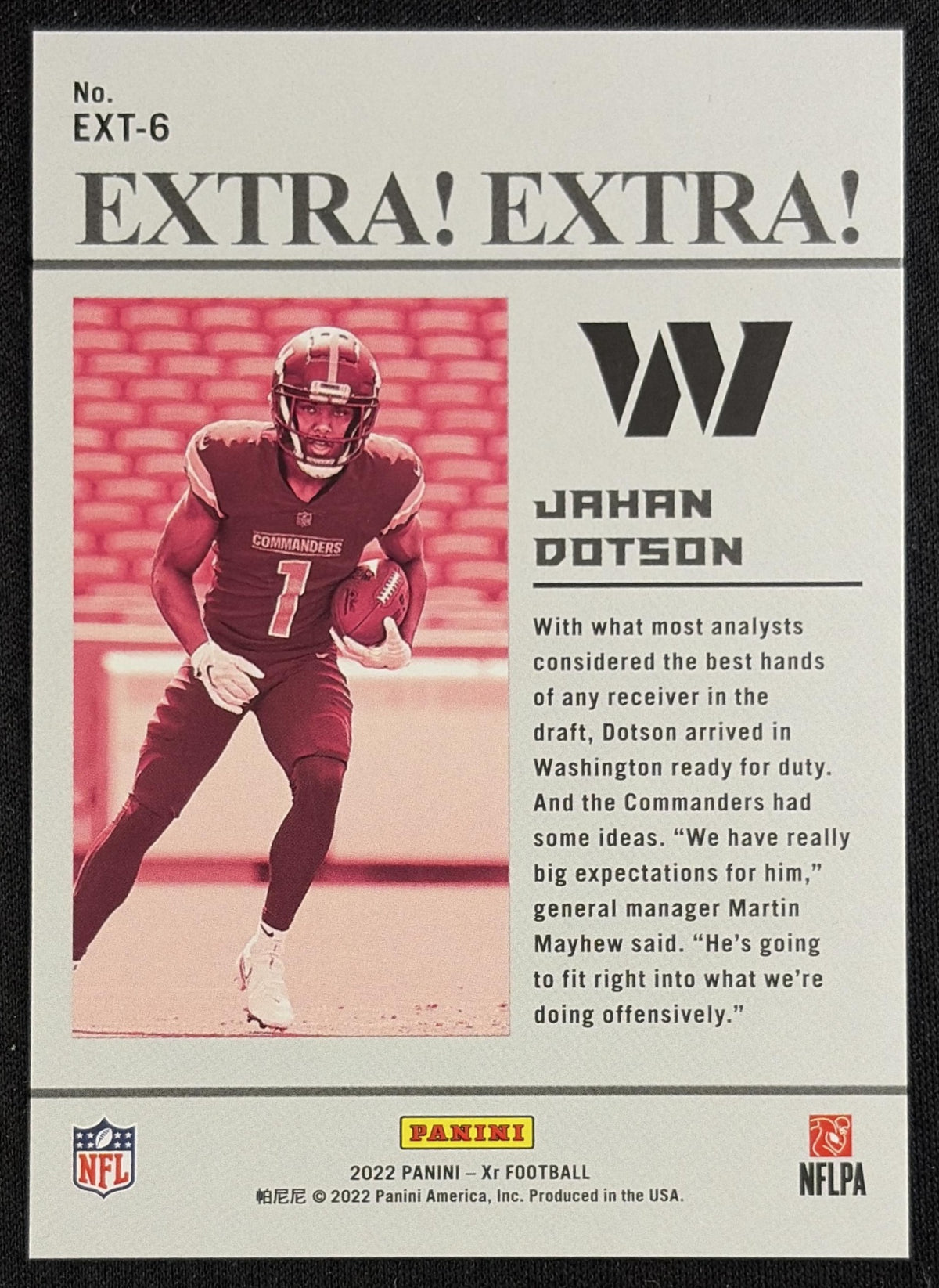 Jahan Dotson 2022 Panini XR Extra Red /149 Commanders