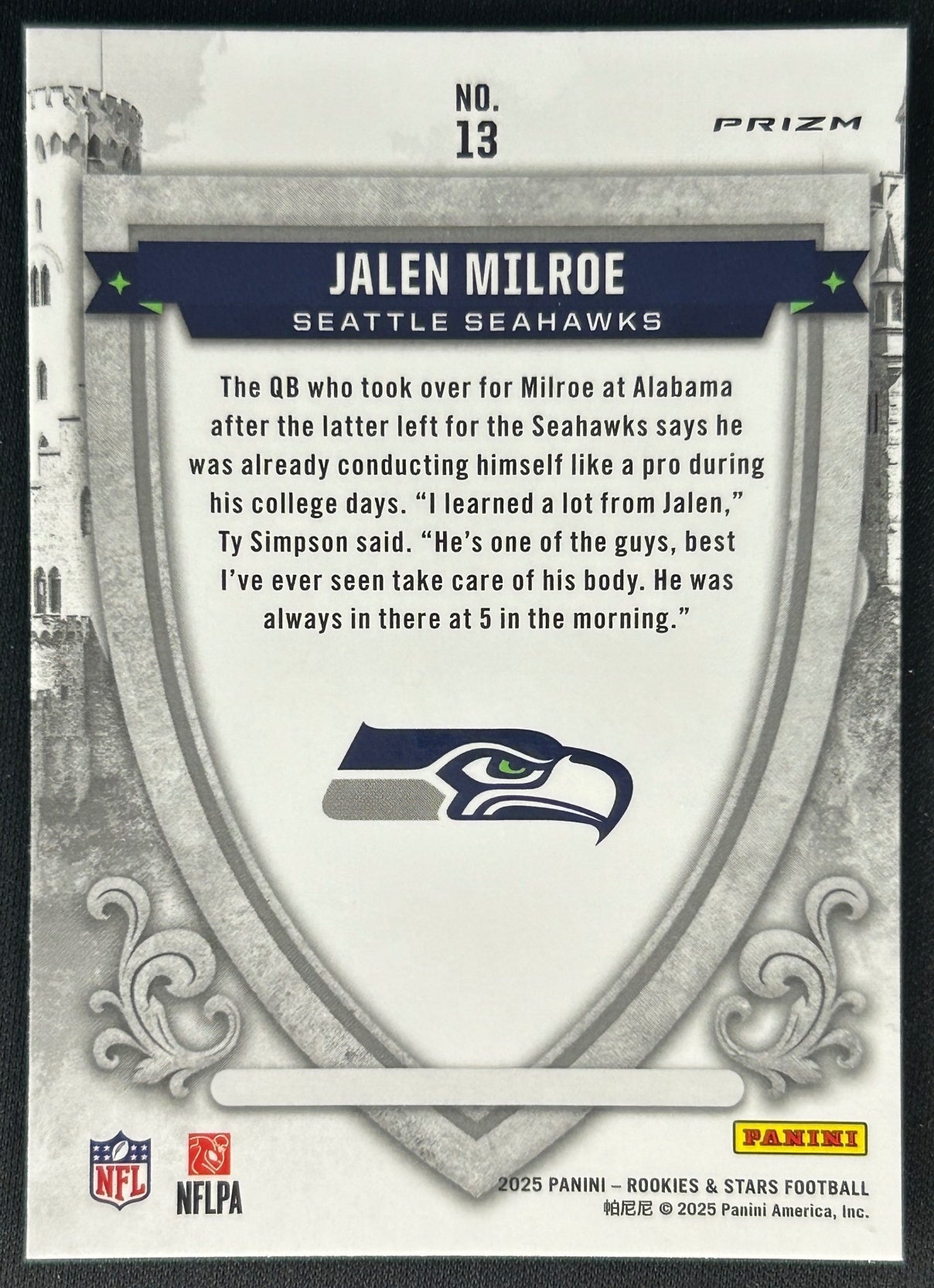 Jalen Milroe 2025 Rookies & Stars Crusade Lazer Seahawks - Back