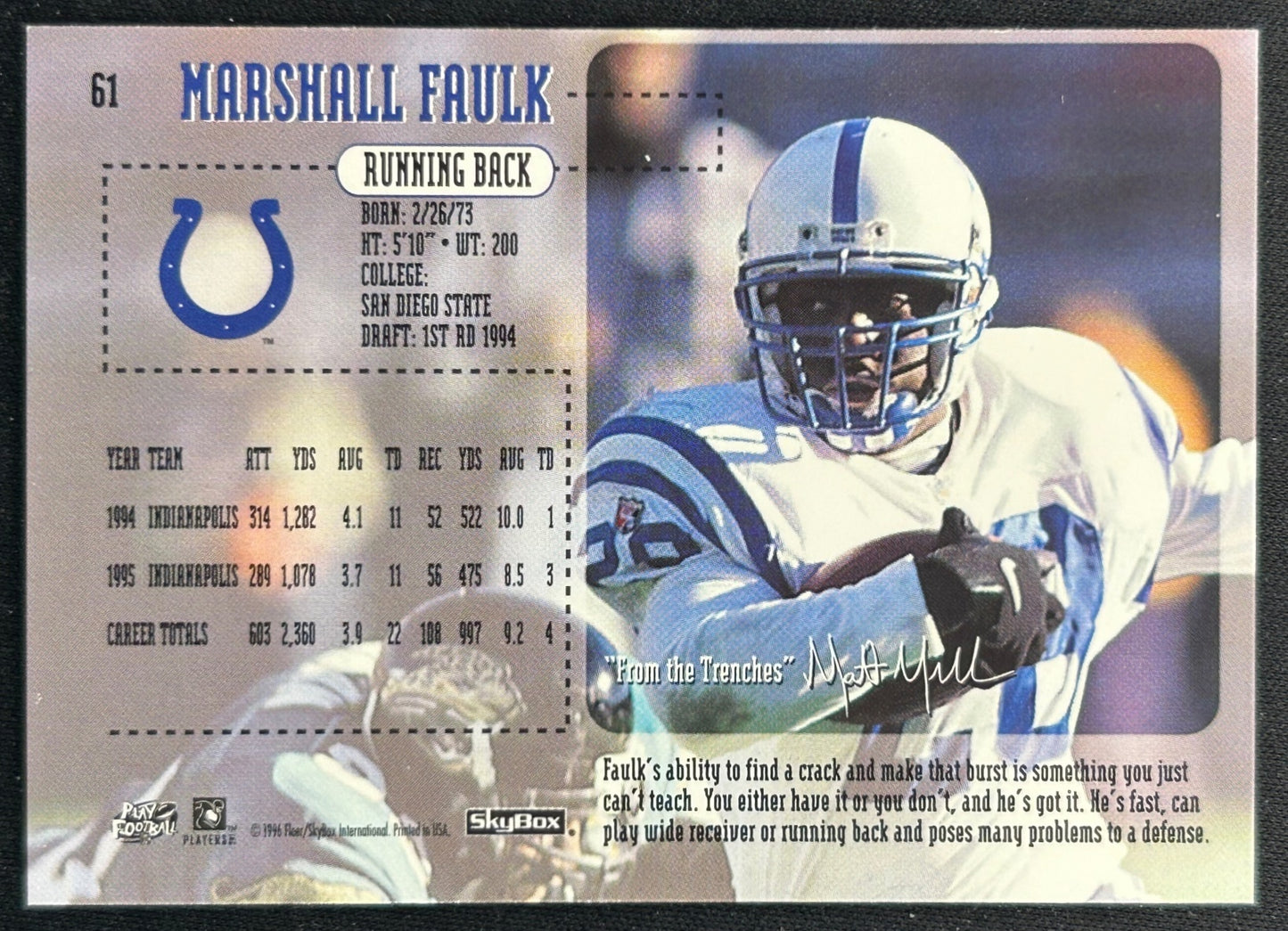 Marshall Faulk 1996 Impact Skybox Colts