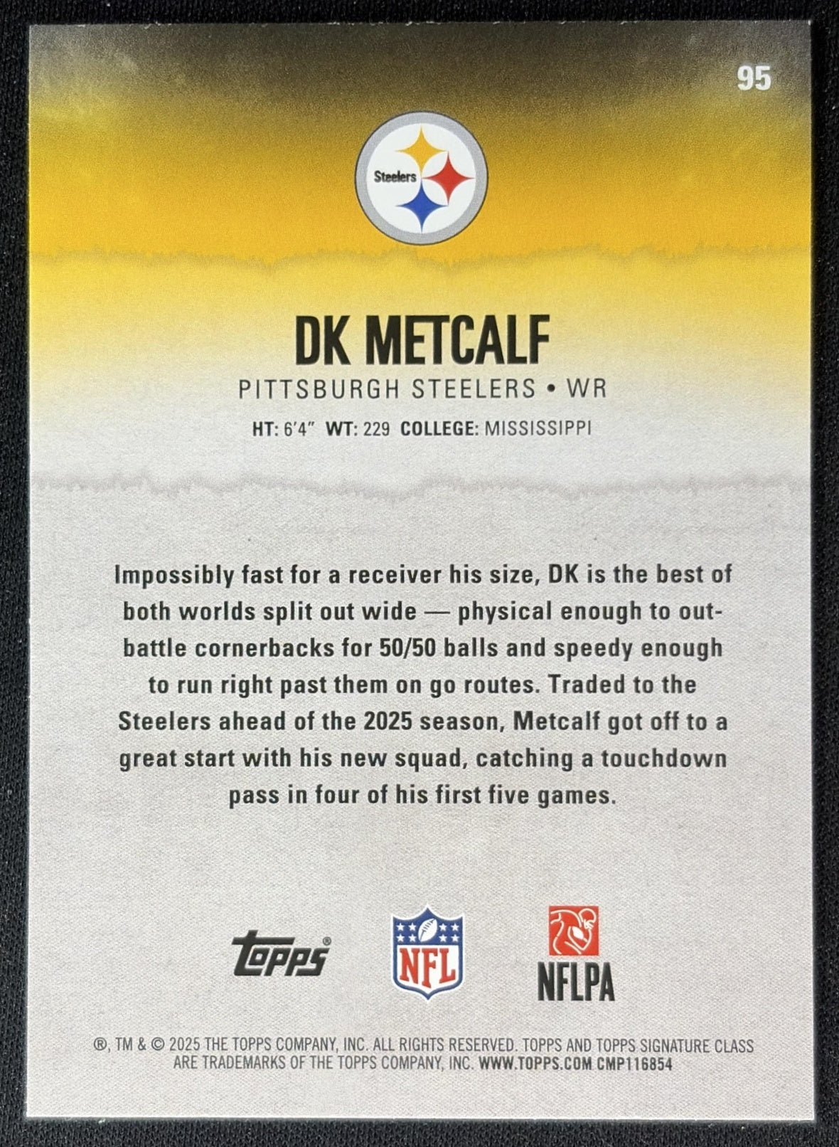 DK Metcalf 2025 Topps Signature Class Veteran Blue & Yellow Foil Steelers Sports Trading Cards