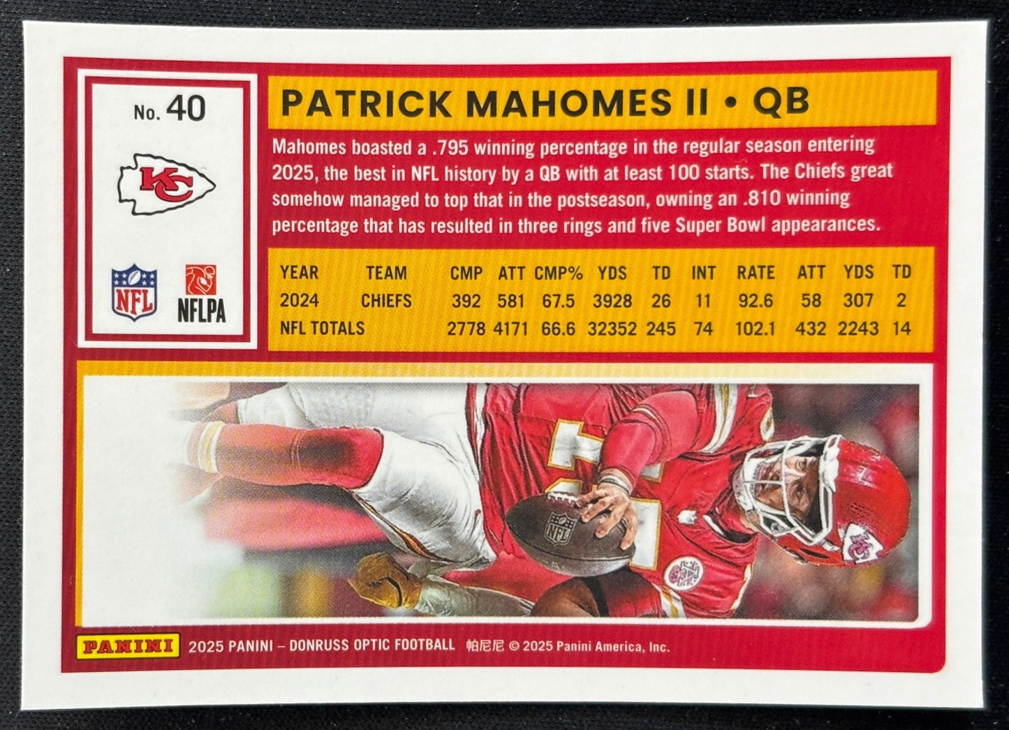 Patrick Mahomes II 2025 Donruss Optic Chiefs Sports Trading Card