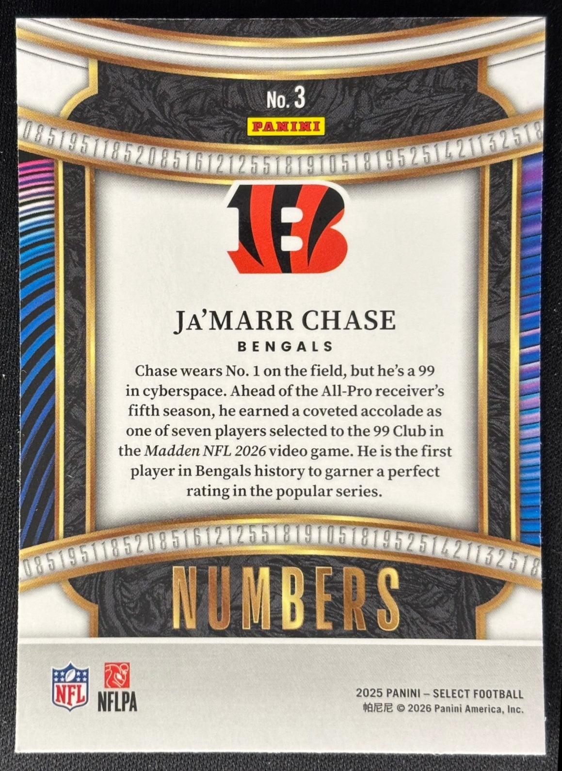 Ja'Marr Chase 2025 Select Numbers Bengals - Back
